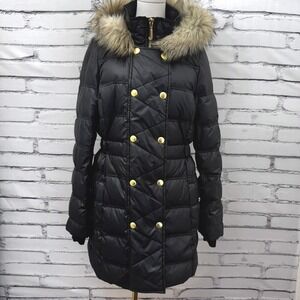 Juicy Couture Y2K 60/40 Down Puffer Coat Faux Fur Hood Black Large